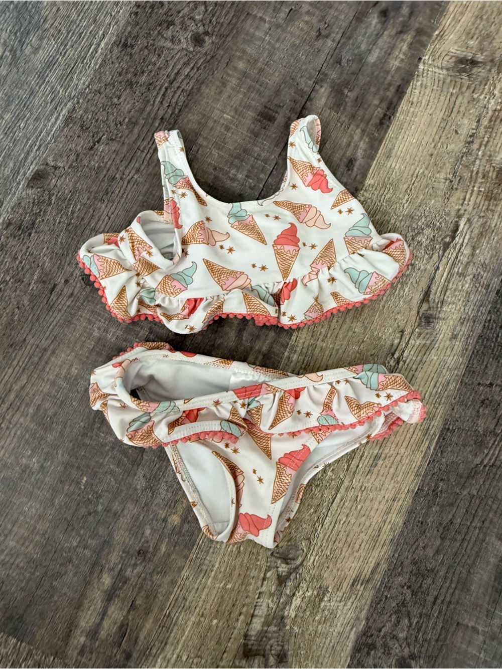 Dream Big Little Co Baby Girls Ice Cream Ruffle Swimsuit 6-12M Two Piece Bundle